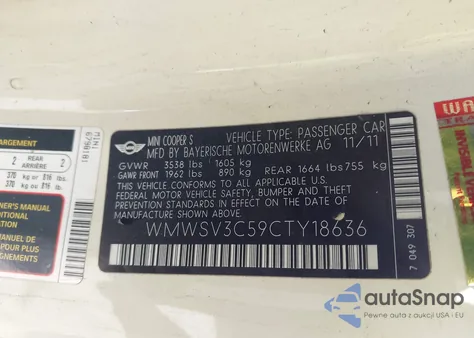 2012 Mini Cooper S from USA, damaged, VIN WMWSV3C59CTY18636